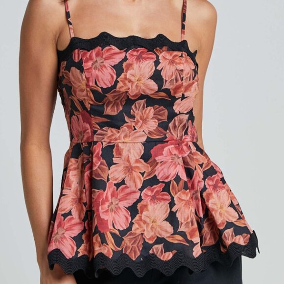 Amalie The Label - Sisia Linen Blend Tie Shoulder Peplum Cami Top in Atalie - Picture 1 of 3